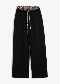 Pantalon large en sweat à ceinture contrastante