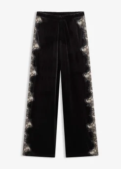 Pantalon large en velours doux avec empiècement dentelle