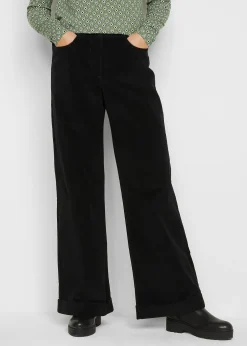 Pantalon large en velours côtelé, taille haute