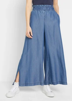 Pantalon palazzo, bas de jambes fendus, longueur 7/8