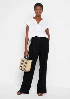 Pantalon palazzo en lin mélangé, coupe très large