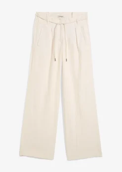 Pantalon paper bag en lin mélangé léger