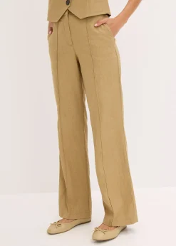 Pantalon taille haute à pinces en lin majoritaire