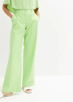 Pantalon tissé en lin et coton
