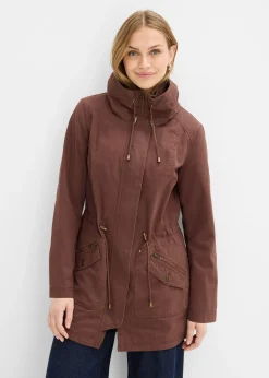 Parka courte en coton à col montant, cintrée