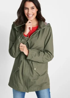 Parka de mi-saison en coton avec capuche imprimée