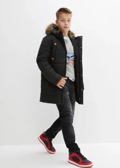 Parka d’hiver à détails enduits et capuche bordée