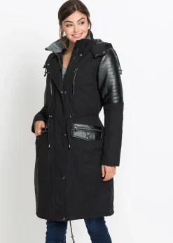 Parka longue à empiècement contrastant
