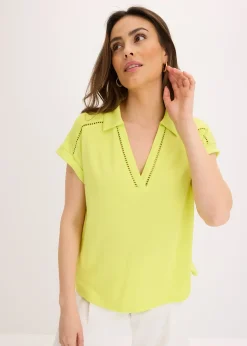 Polo en maille piquée de viscose avec empiècement en dentelle
