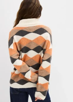 Pull col roulé à motif graphique