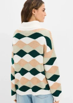 Pull col roulé à motif graphique