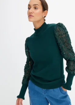 Pull col roulé avec manches en mousseline