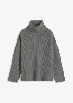 Pull col roulé en maille côtelée