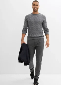 Pull doux à torsades en fine maille de coton majoritaire, slim