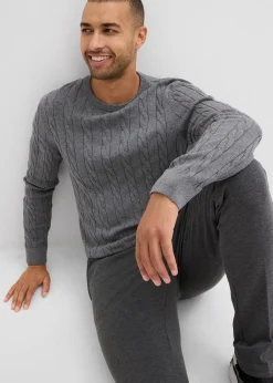 Pull doux à torsades en fine maille de coton majoritaire, slim