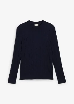 Pull doux à torsades en fine maille de coton majoritaire, slim