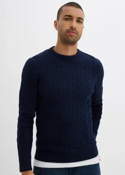 Pull doux à torsades en fine maille de coton majoritaire, slim