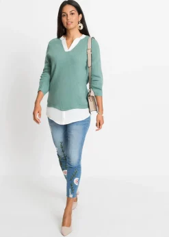 Pull en fine maille avec empiècement chemisier