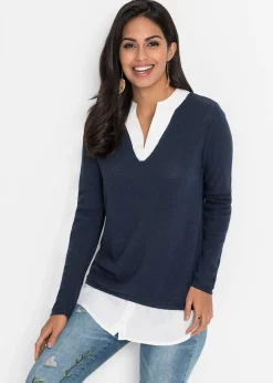 Pull en fine maille avec empiècement chemisier