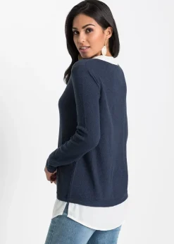 Pull en fine maille avec empiècement chemisier