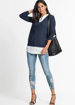 Pull en fine maille avec empiècement chemisier
