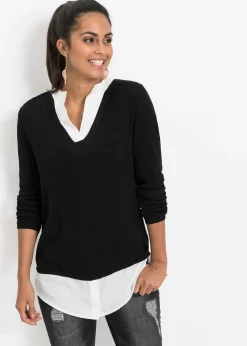 Pull en fine maille avec empiècement chemisier