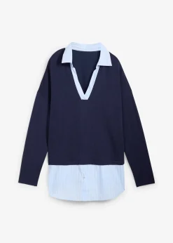 Pull en fine maille empiècement chemisier