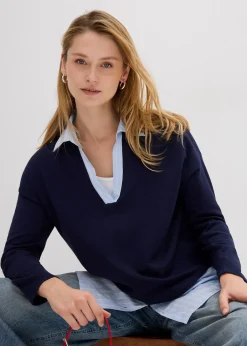 Pull en fine maille empiècement chemisier