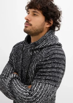 Pull en grosse maille à capuche et détails motard