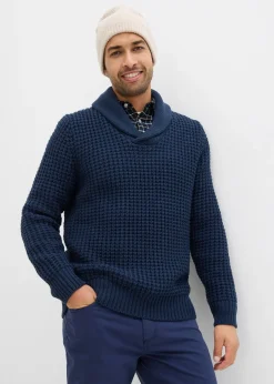 Pull en grosse maille à col châle, texture gaufrée