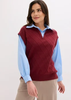 Pull sans manches à empiècement chemisier en coton