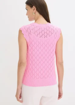 Pull sans manches en maille ajourée