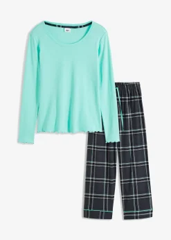 Pyjama avec un haut côtelé et un pantalon en flanelle