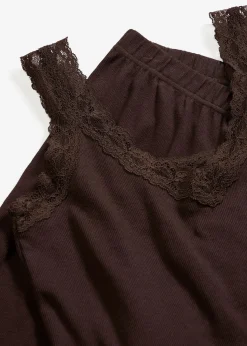 Pyjama côtelé avec top à dentelle