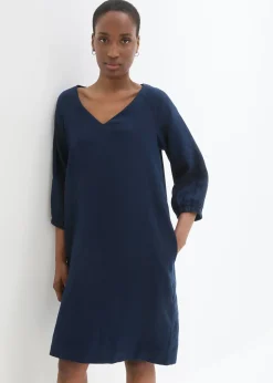 Robe 100 % lin, manches 3/4