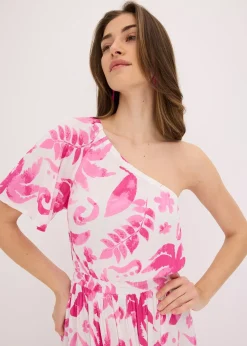 Robe asymétrique imprimée en viscose texturée