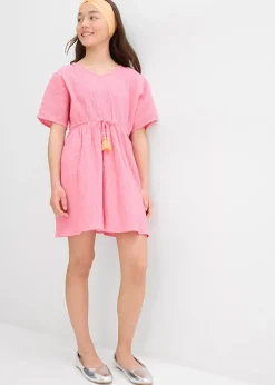 Robe caftan en coton froissé
