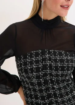 Robe courte en maille bouclette avec manches en mousseline