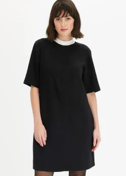 Robe courte en matière néoprène à col montant contrastant
