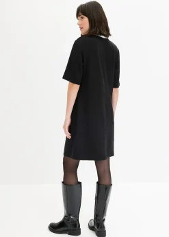 Robe courte en matière néoprène à col montant contrastant