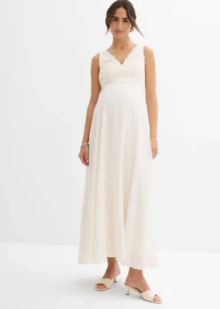 Robe de mariée de grossesse avec dentelle, satin et crêpe georgette