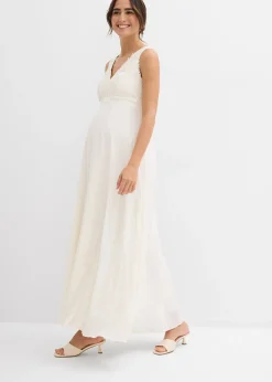 Robe de mariée de grossesse avec dentelle, satin et crêpe georgette