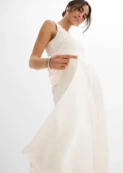 Robe de mariée de grossesse avec dentelle, satin et crêpe georgette