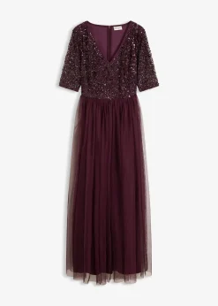 Robe de soirée en tulle avec haut brodé de sequins