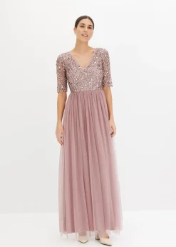 Robe de soirée en tulle avec haut brodé de sequins