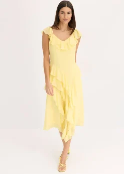 Robe en crêpe avec bretelles et volants