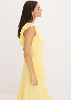 Robe en crêpe avec bretelles et volants