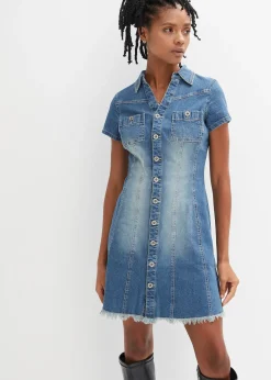 Robe en jean boutonnée avec ourlet à cru