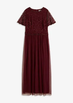 Robe longue en tulle fin avec sequins brodés