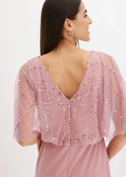 Robe longue en tulle fin avec sequins brodés